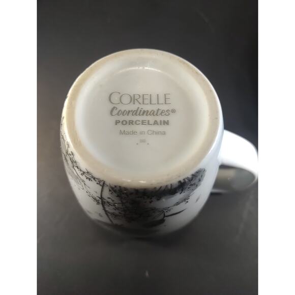 Corelle Coordinates Porcelain Coffee Cup Mug Lot Of 4 White Gray Flowers - Picture 14 of 14